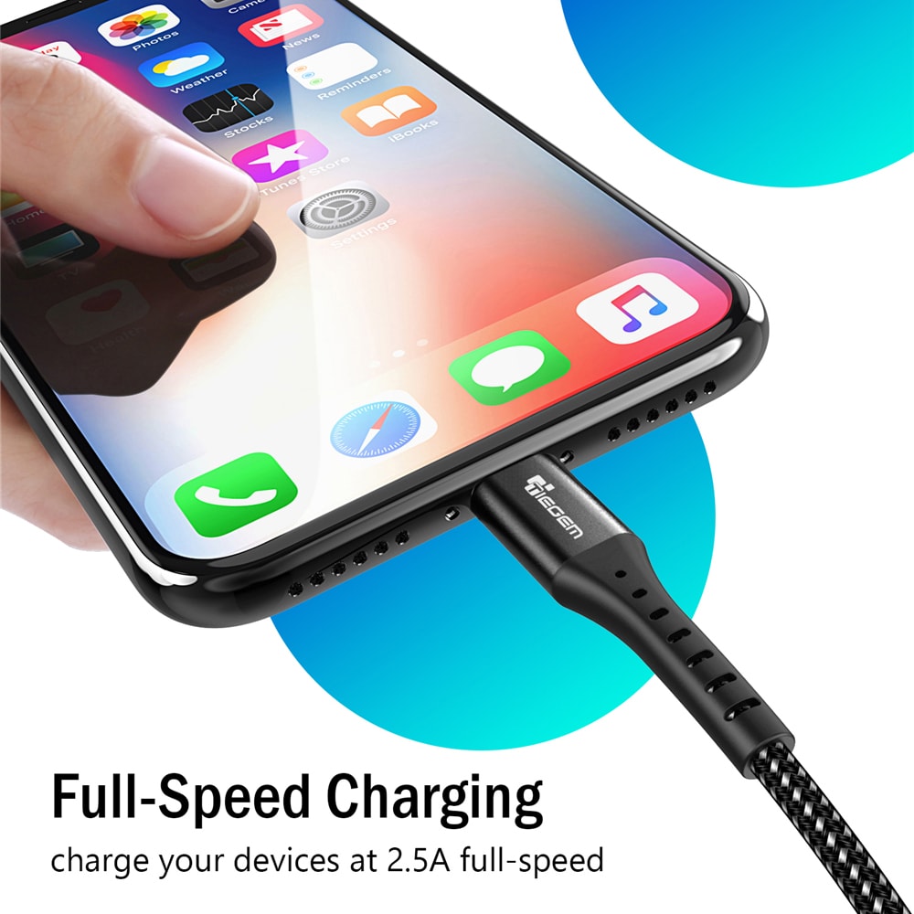 TIEGEM Cable for iPhone Fast Charging Data Cable- Gray 30CM TIEGEM Cable for iPhone Fast Charging Data Cable- Gray 30CM