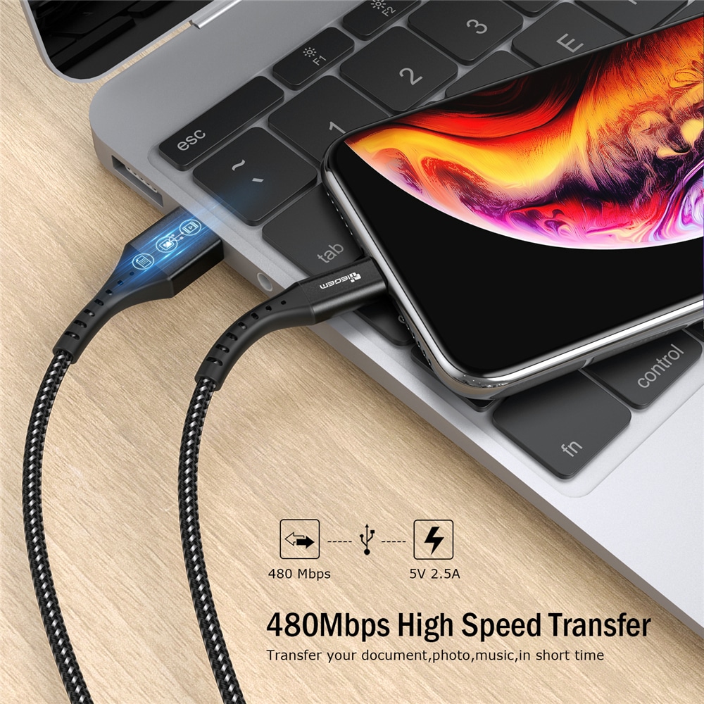 TIEGEM Cable for iPhone Fast Charging Data Cable- Gray 30CM TIEGEM Cable for iPhone Fast Charging Data Cable- Gray 30CM