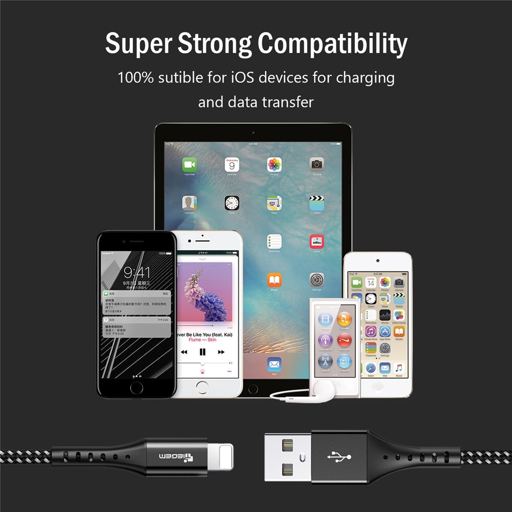 TIEGEM Cable for iPhone Fast Charging Data Cable- Gray 30CM TIEGEM Cable for iPhone Fast Charging Data Cable- Gray 30CM