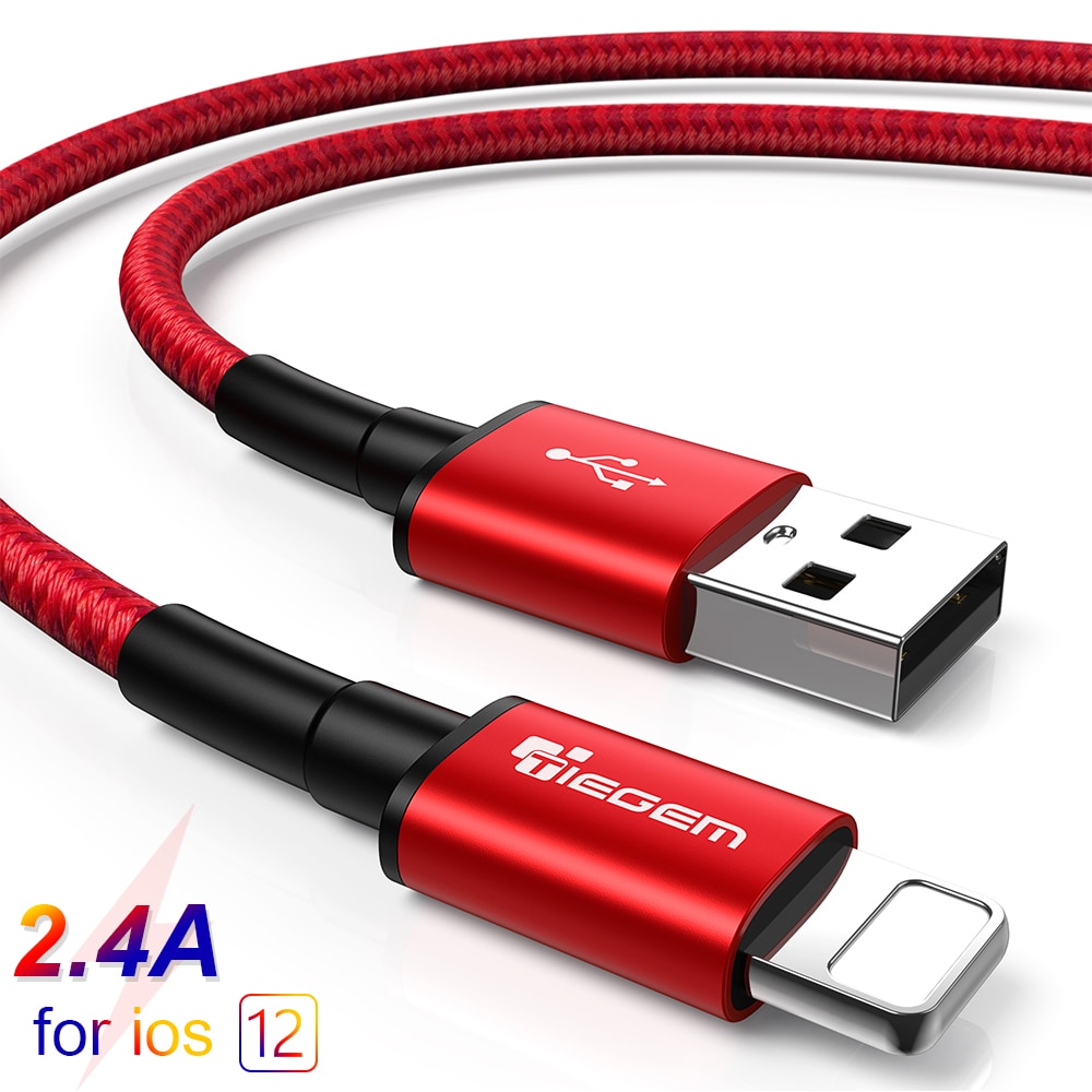 TIEGEM USB Cable for iPhone XS Max 2.4A Fast Charging USB Data Cable- Red 30CM TIEGEM USB Cable for iPhone XS Max 2.4A Fast Charging USB Data Cable- Red 30CM