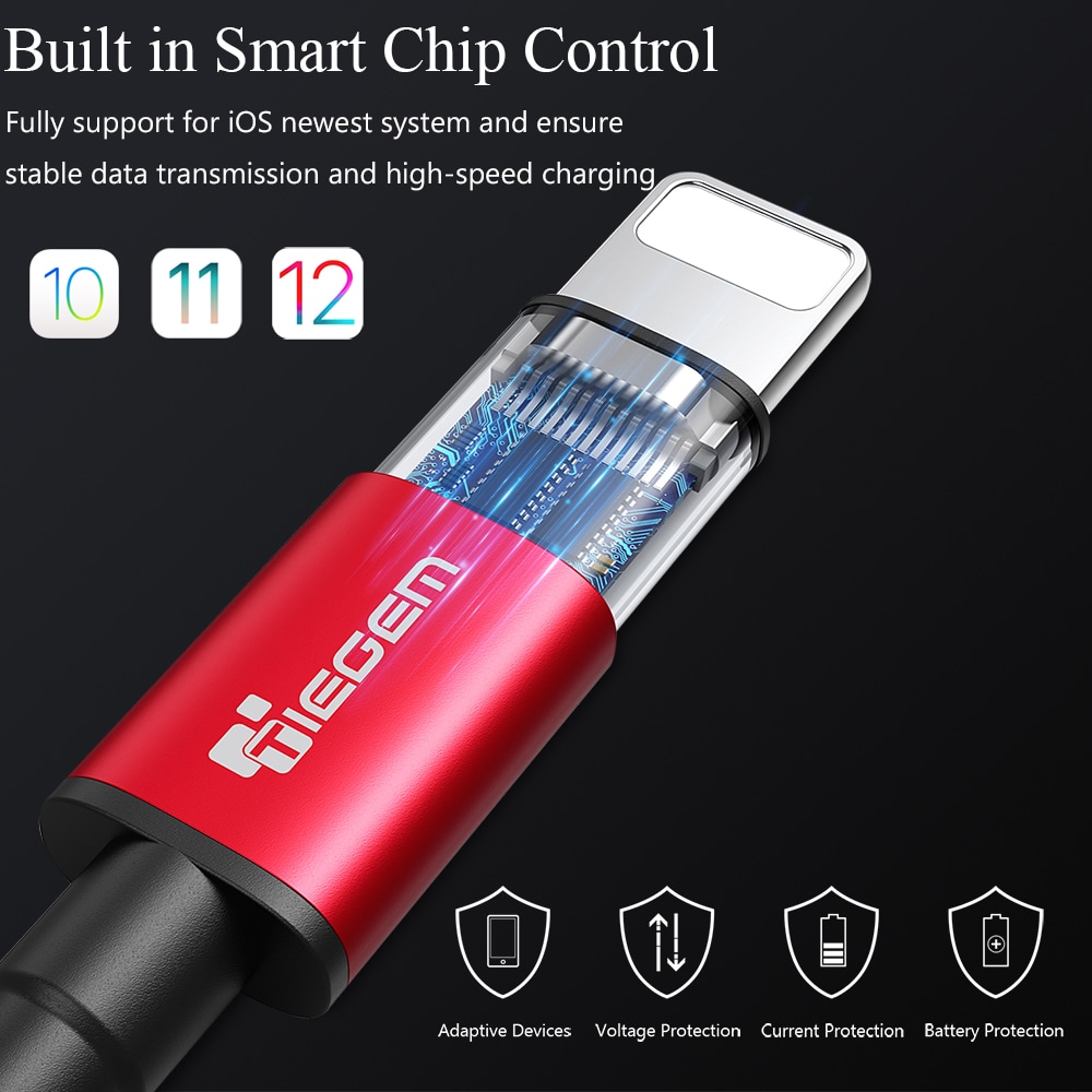 TIEGEM USB Cable for iPhone XS Max 2.4A Fast Charging USB Data Cable- Red 30CM TIEGEM USB Cable for iPhone XS Max 2.4A Fast Charging USB Data Cable- Red 30CM