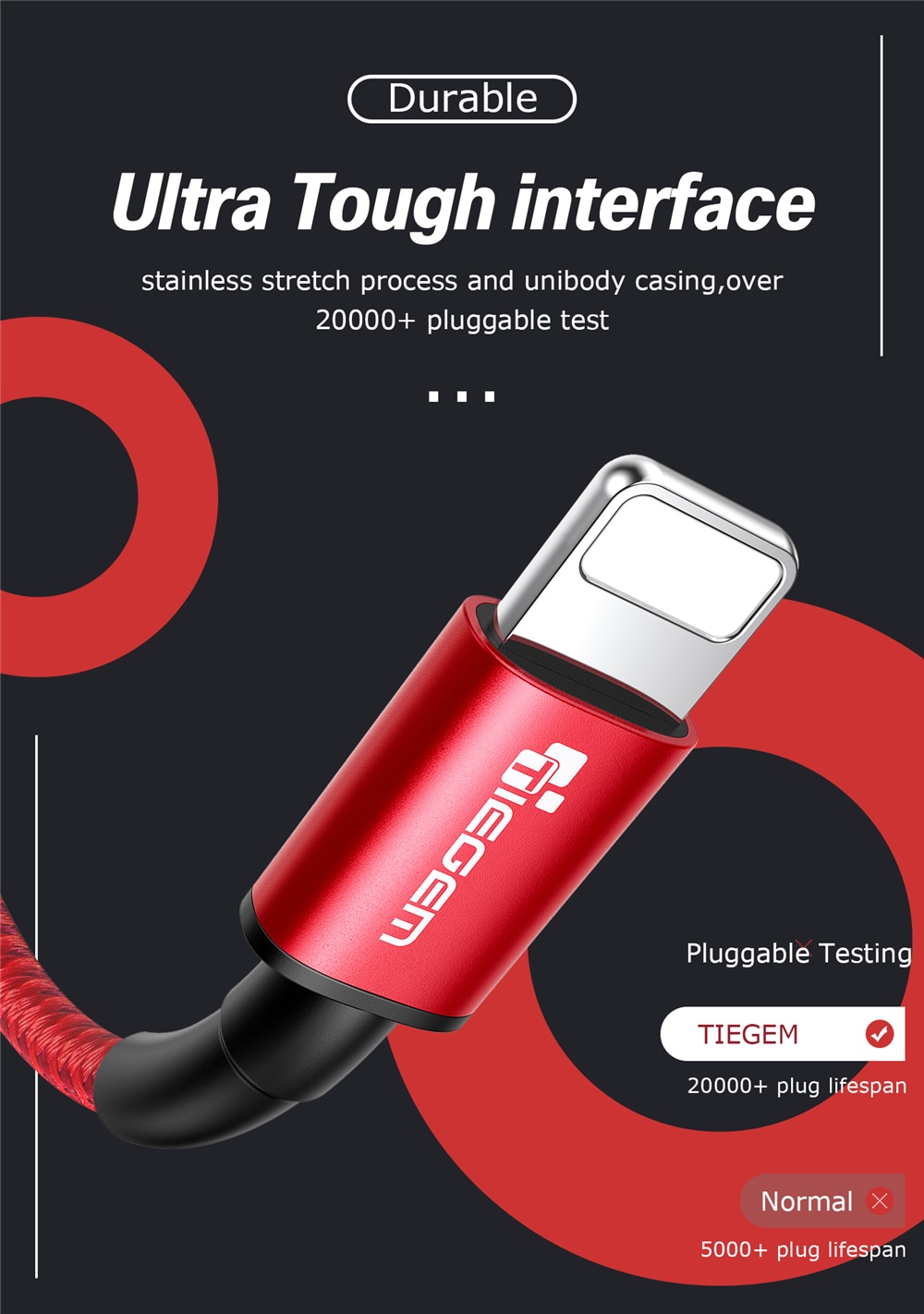 TIEGEM USB Cable for iPhone XS Max 2.4A Fast Charging USB Data Cable- Red 30CM TIEGEM USB Cable for iPhone XS Max 2.4A Fast Charging USB Data Cable- Red 30CM