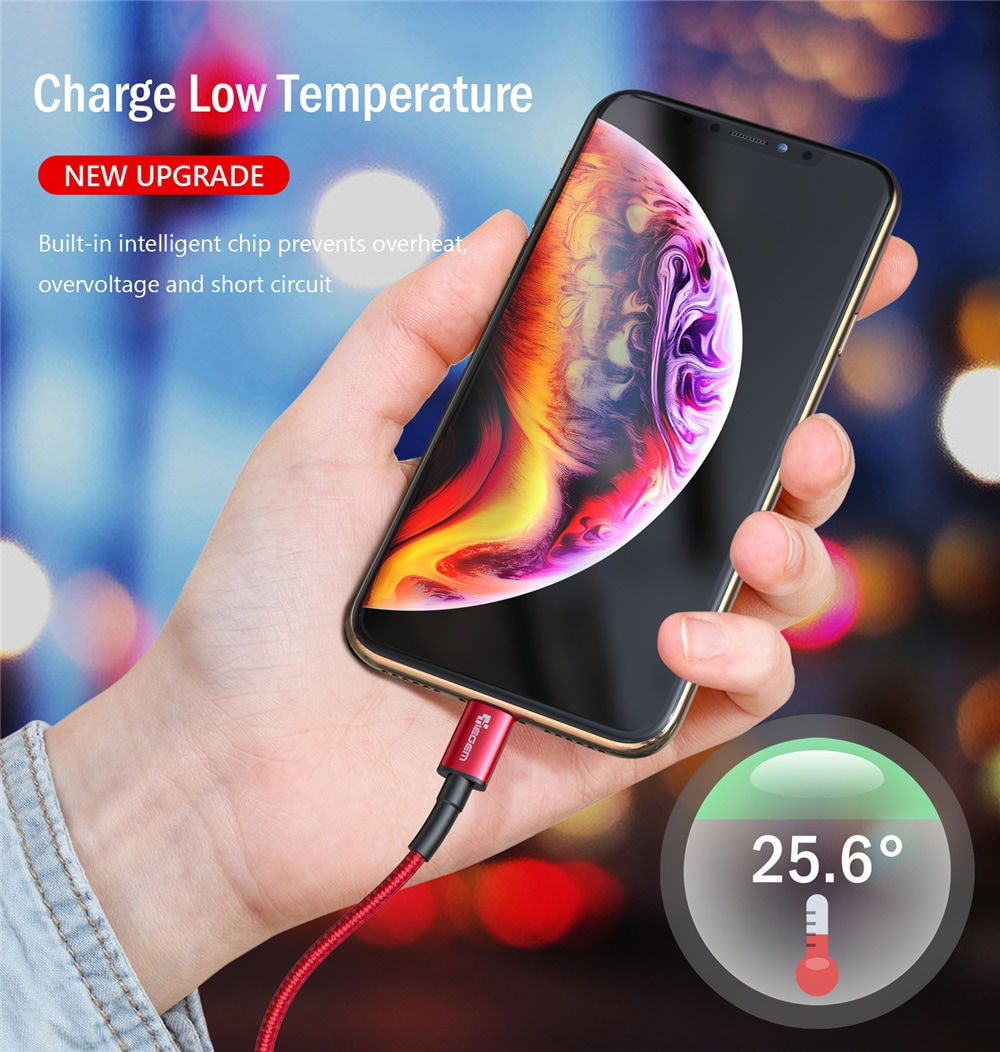 TIEGEM USB Cable for iPhone XS Max 2.4A Fast Charging USB Data Cable- Red 30CM TIEGEM USB Cable for iPhone XS Max 2.4A Fast Charging USB Data Cable- Red 30CM